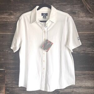 Cutter & Buck White Pique Button Shirt L NWT Preppy Golf Classic
